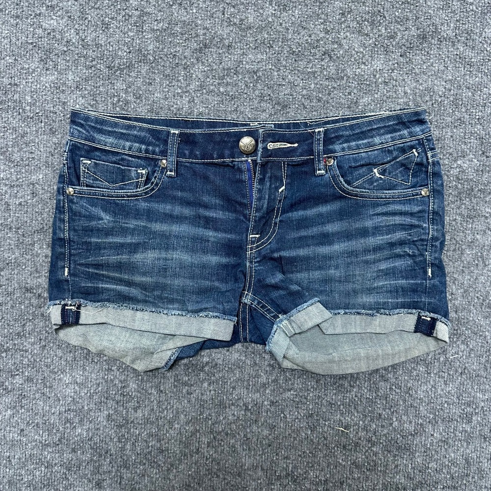 Vigoss Shorts Womens Size 7/8 29 Blue Denim Cuffed Embroidered Pockets Stretch